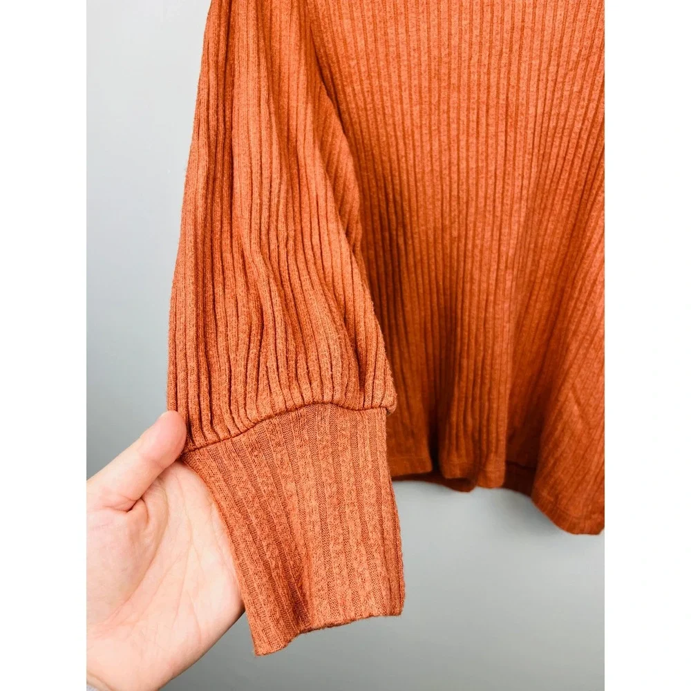 Madewell Ribbed Puff Sleeve Top S Rust Orange Soft Girl Aesthetic‎ Minimalist